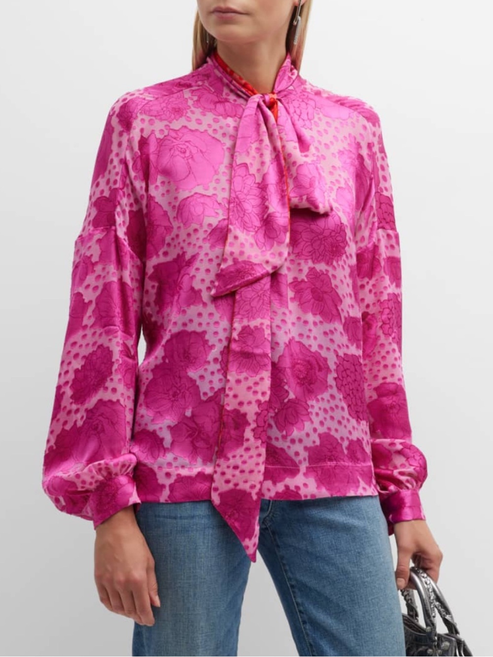 NWT Le Superbe Aurora Floral Tie Neck Blouse! Size S $425